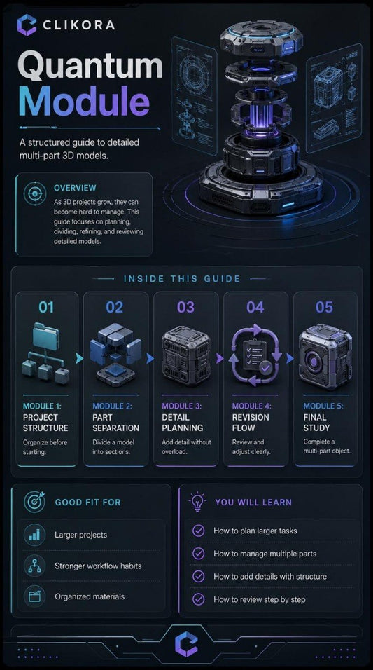 Clikora Quantum Module guide with modular design on a dark background