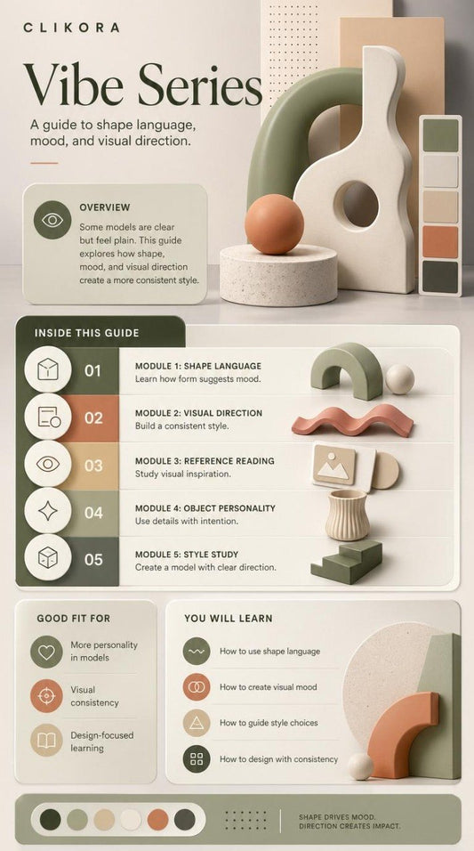 Clikora Vibe Series guide with design elements and color swatches